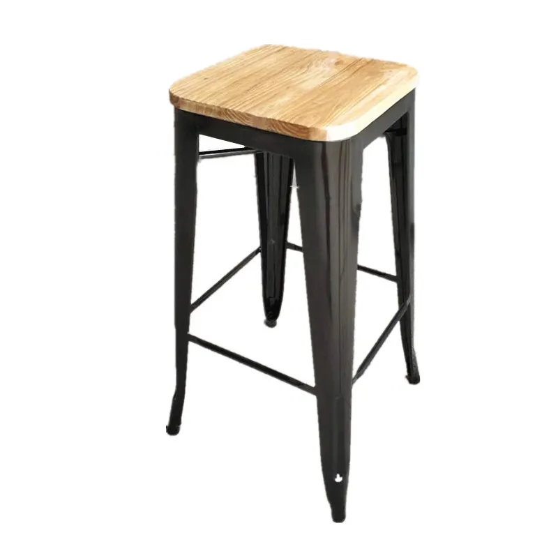 Direct sale metal cafe leisure chair stool wooden cushion high bar stool