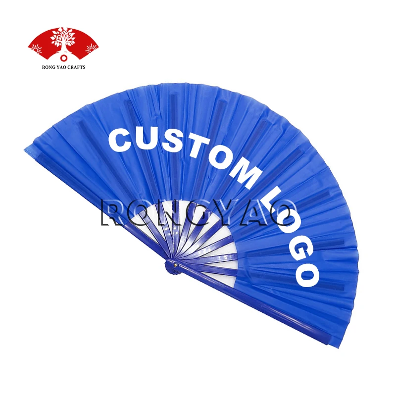 Wholesale customizable rave fold large fan loud clack 33cm hand fan kung fu fan blue