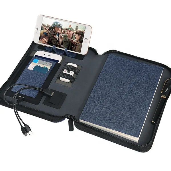 A5 new design PU leather organizer with powerbank and wireless charger