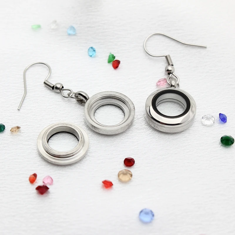 Wholesale 15mm/17mm Stainless Steel Twist Screw  Closure Glass Stainless Steel Back Earring With Glass Floating  Locket /Pair