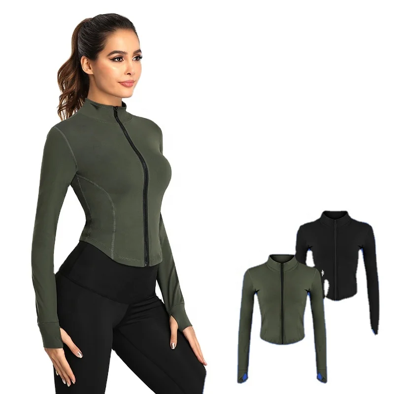 Yoga Long Sleeve Top With Zipper Women Slim Training Cropped Fitness Jacket
