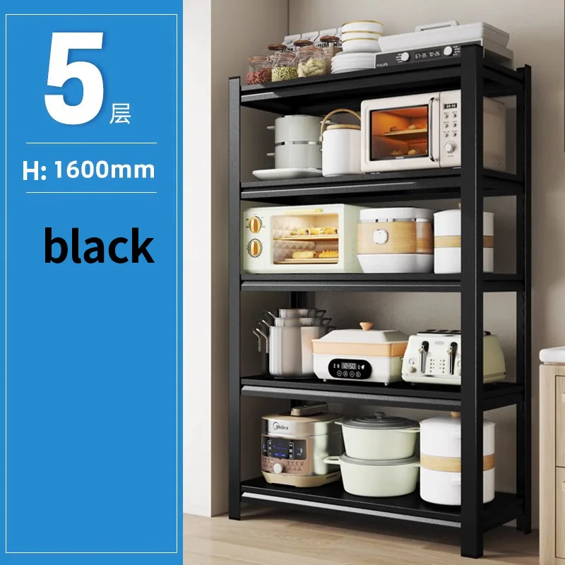 Multi-functional Metal Kitchen Rack Stainless Steel Simple Kitchen Rack 5 Tire White and Black Shelving Storage Boltless Rack