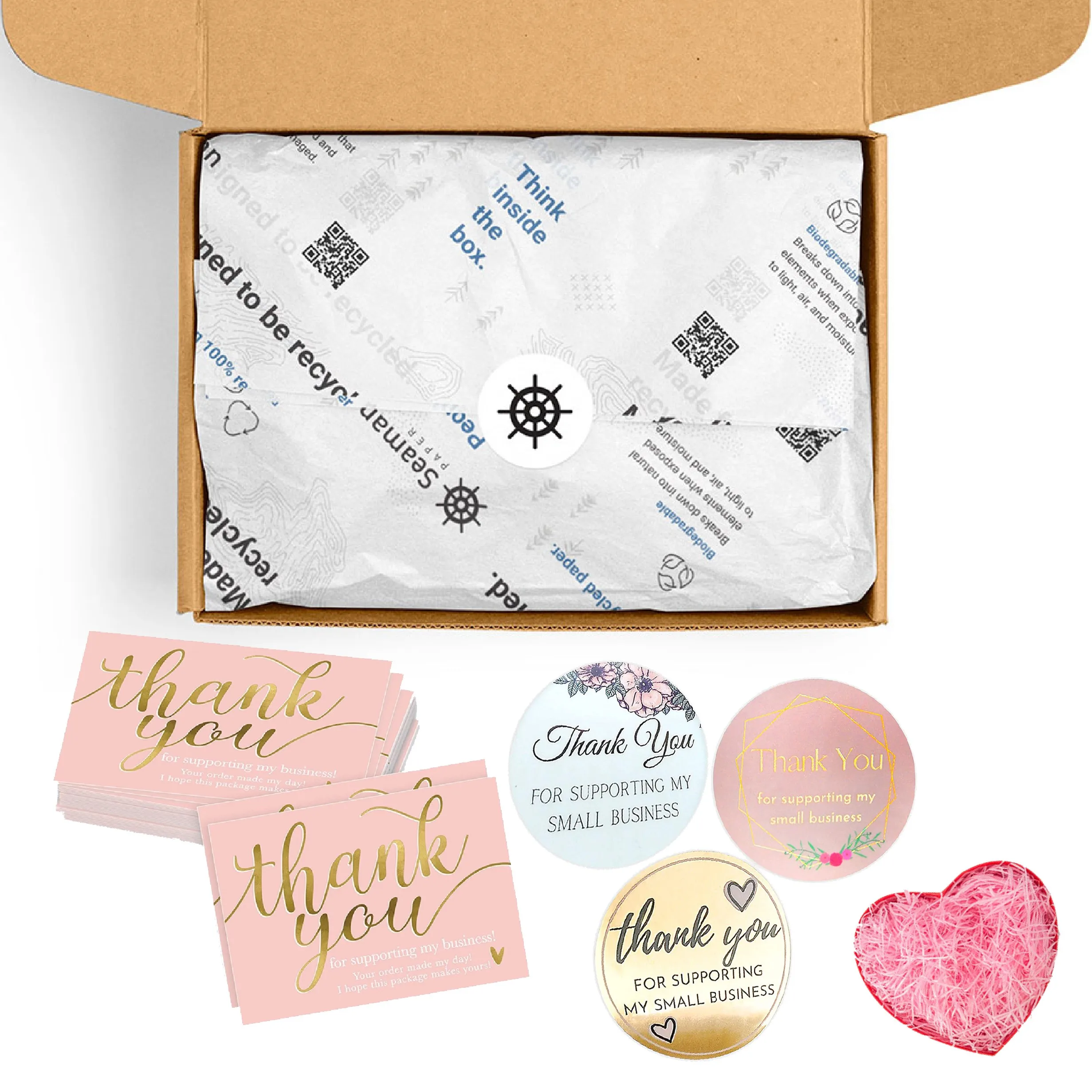 Custom Printed Small Business Tissue Paper Stamper Sticker Gift Bags Packaging Box With Thank You Card