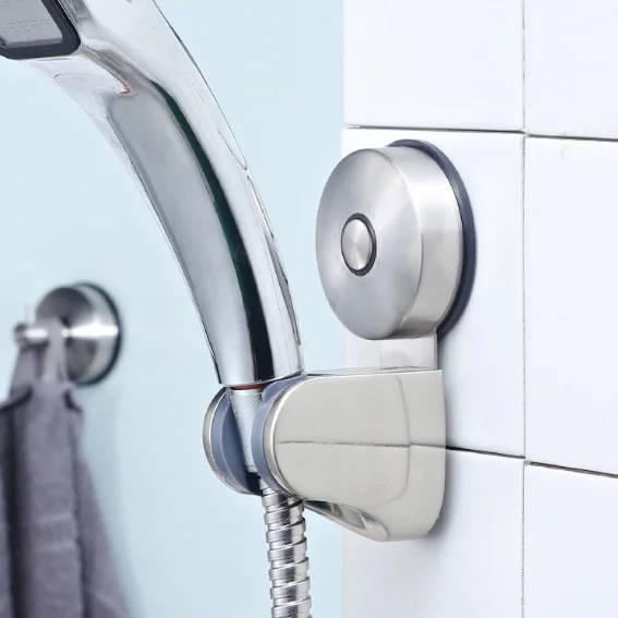 Wall Mount Removable Reusable Vacuum Suction Cup Shower Head Holder Adjustable Stainless Steel Handheld Showerhead Bracket
