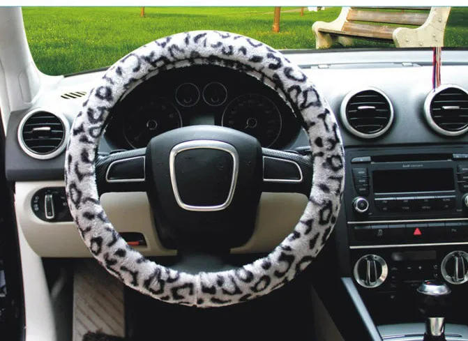 fashion leopard print winter fur 38cm car steering wheel cover