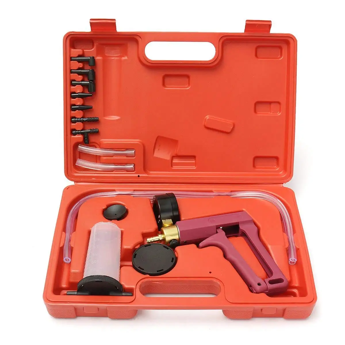 Hand Held Vacuum Pump Tester Set Vacuum Gauge and Brake Bleeder Kit for Automotive with Adapters Case