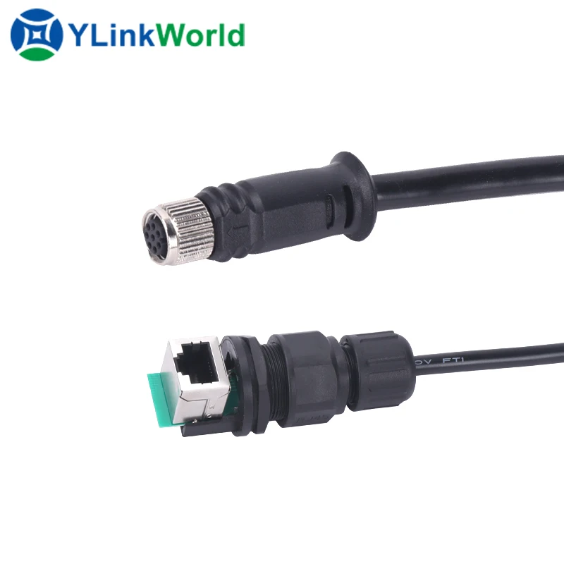 Industrial ethernet IP67 M12 to IP20 RJ45 cat.6a connection cable 8p8c flexible installation