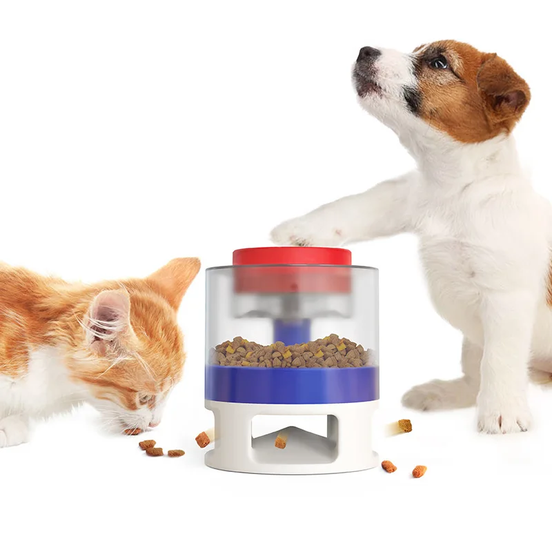 Hot Selling Automatic Plastic Slow Eating Toy with Button Feeder Treat Dispensing