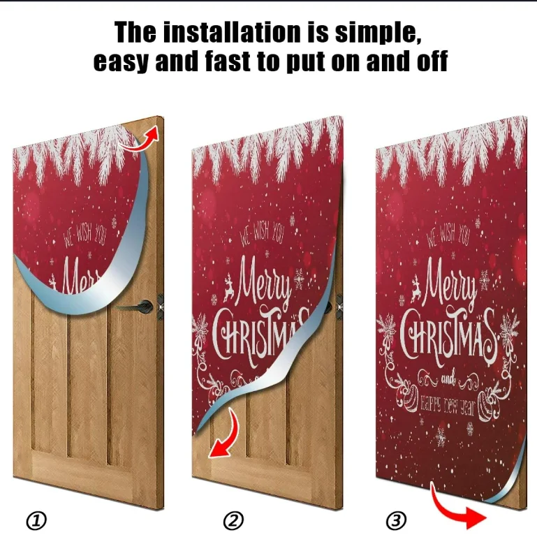 Customized Printing 35 x 79 Inch Washable Elastic Fabric Christmas Door Cover For Festival Decoration