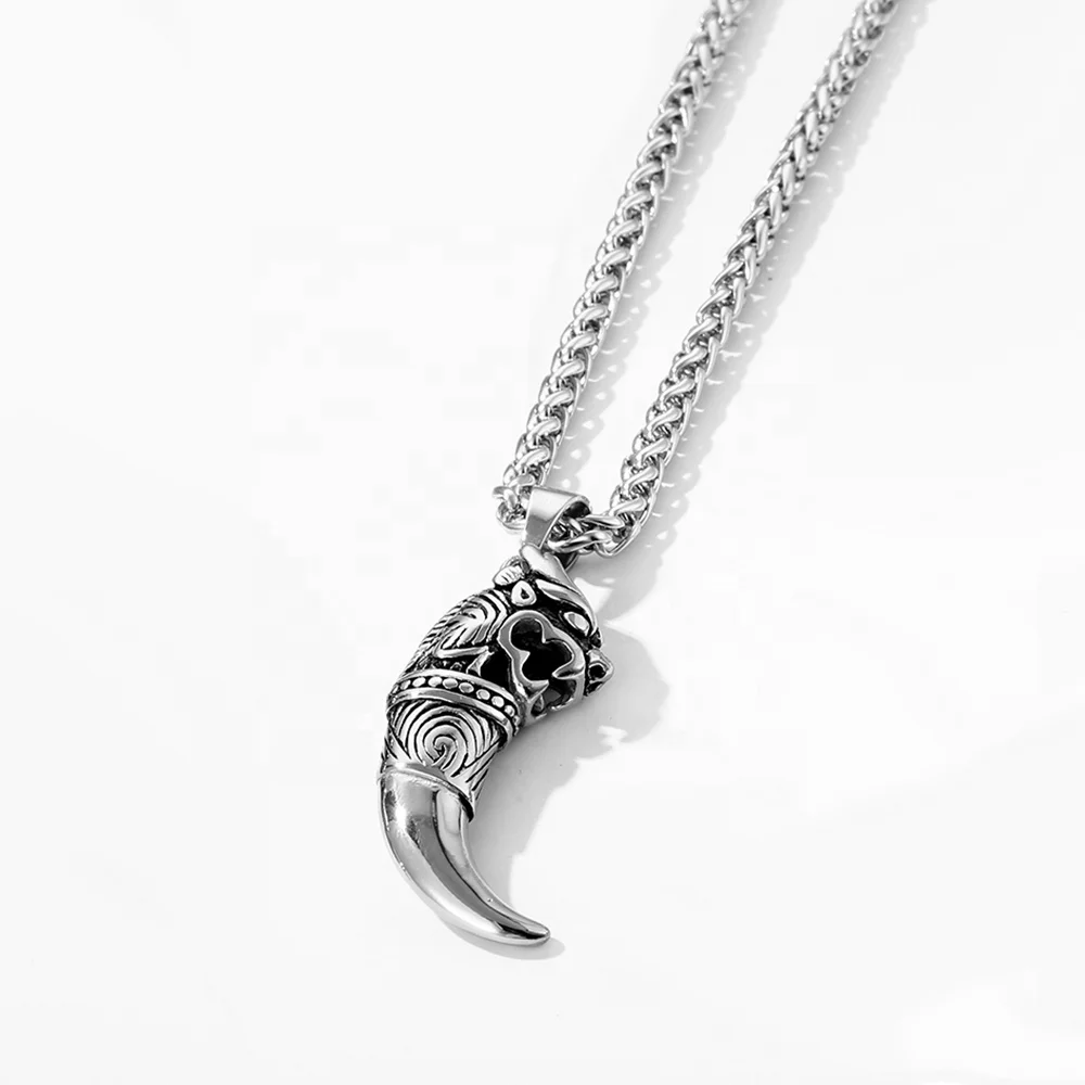 Custom trend retro punk Nordic Viking style Spike pendant necklace Silver plated stainless steel unisex hip hop jewelry necklace
