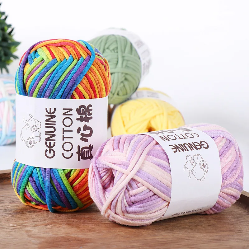 Yarn Craftsman 68% Cotton 32% Nylon Blended Yarn 10S/1 3 Mix Rainbow Colors DIY Knitting Chunky Core Spun T-shirt yarn for Bag