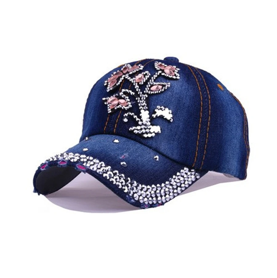 New Fashion Diamond Studded Flower Denim Hat Korean Version Versatile Cap Baseball Cap