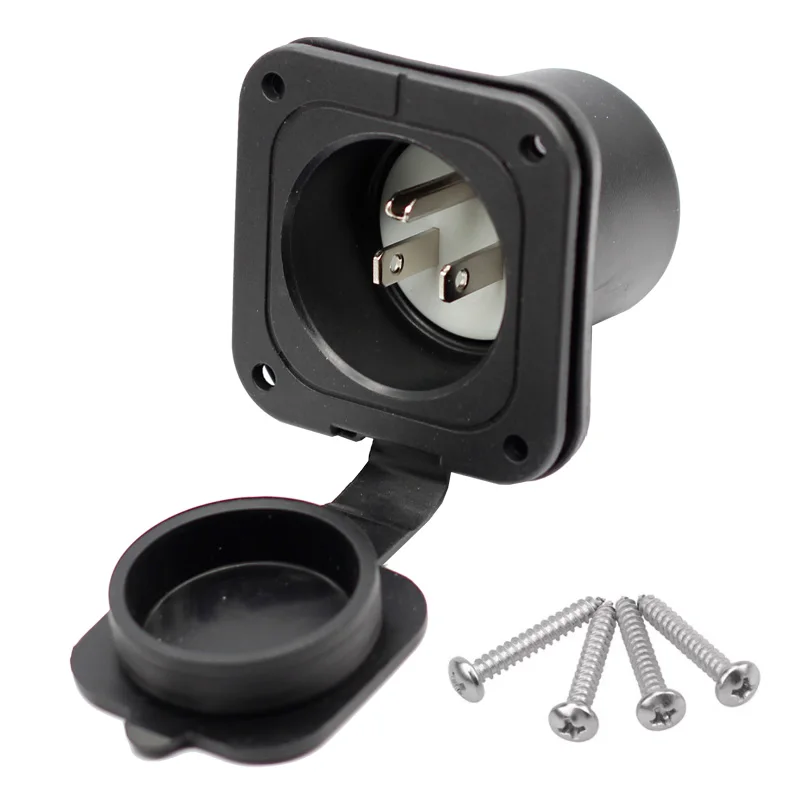 15A USA Inlet Plug 3PIN Nema 5-15 Straight Recessed Male Outlet RV Flanged Inlet Receptacle with cover