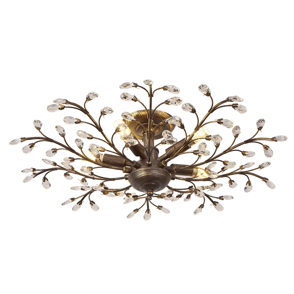 Китайская Современная креативная хрустальная лампа для гостиной спальни виллы тип ветки железные хрустальные светодиодные потолочные