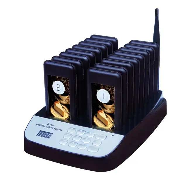 
999 Channel Restaurant Wireless Paging Queuing System with 16 Call Coaster Pagers 