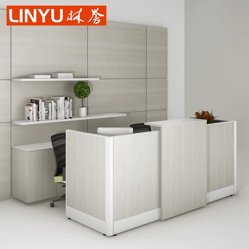 Factory manufacturer MFC wooden office furniture small L shaped white reception desk modern design