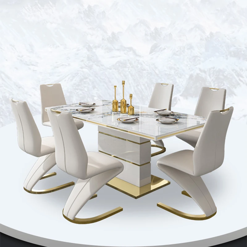 HANYEE Modern Tempered Glass Extending Square Dining Table Set with 6 Chairs for Dining Room Living Room Outdoor Hotel Use