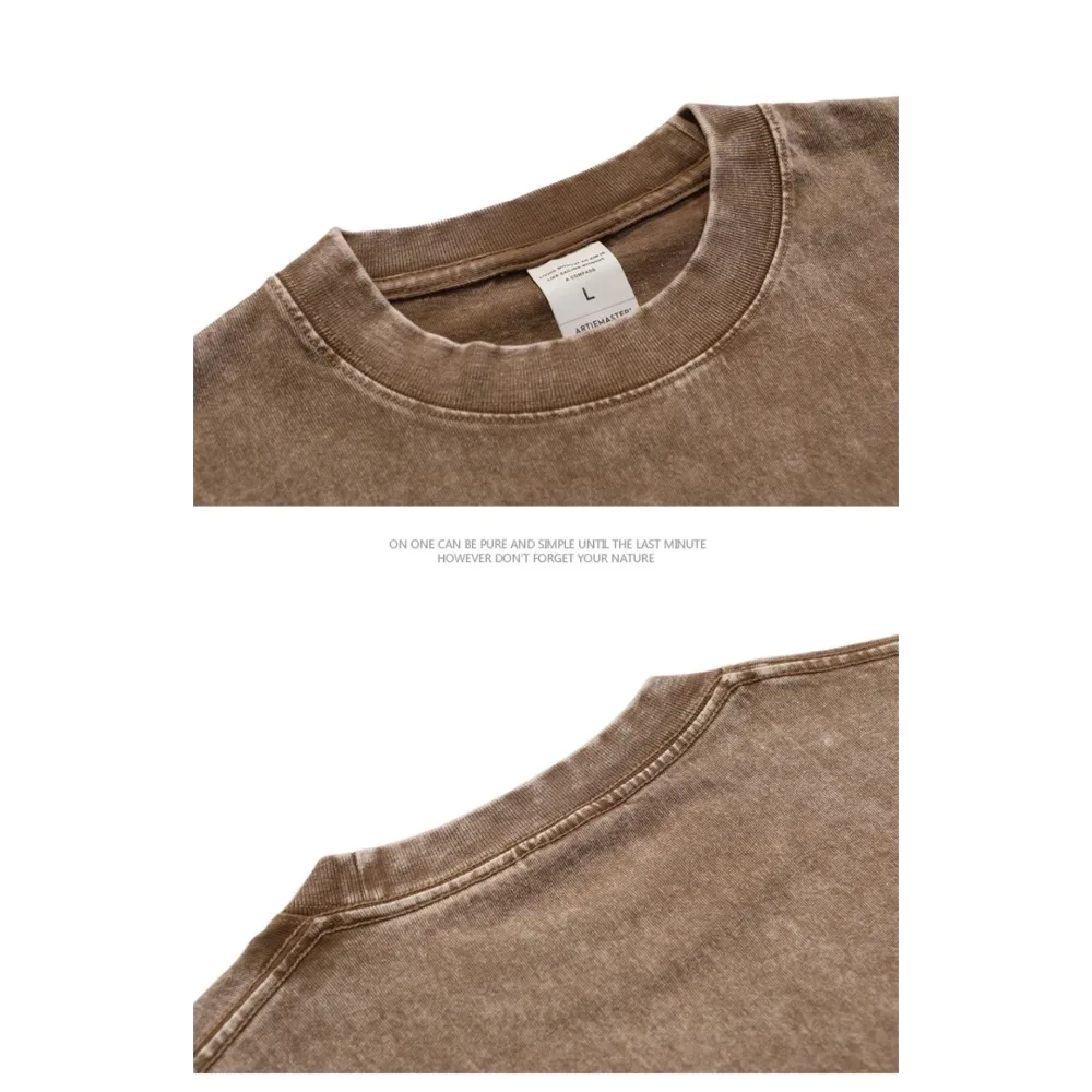 Custom 100% Cotton High Quality Vintage Distressed Crew Neck 300 Gsm T-shirt Heavyweight Acid Wash Boxy Oversized Tshirt Men