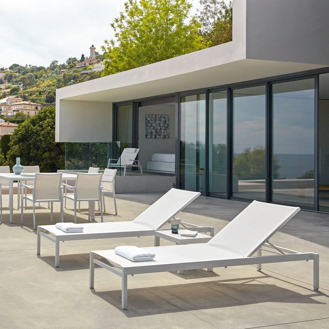 Modern Sun Pool Lounge Chairs Furniture with Ottoman Outdoor Garden Leisure Chaise Lounge