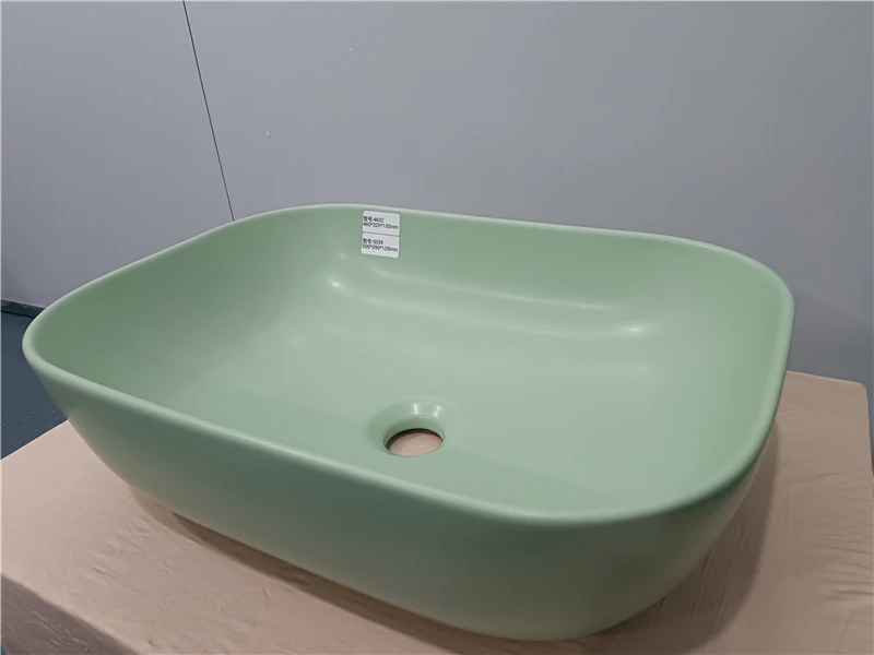 HEGII new design dining room countertop ceramic vessels sink washbasin matt light green color hand wash basin for hotel bathroom