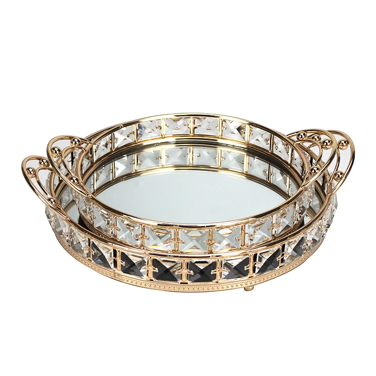 HELI Gold Mirror Tray Home Decorative Round Glass Vanity Luxury Perfume Decorative Mirrored Tray