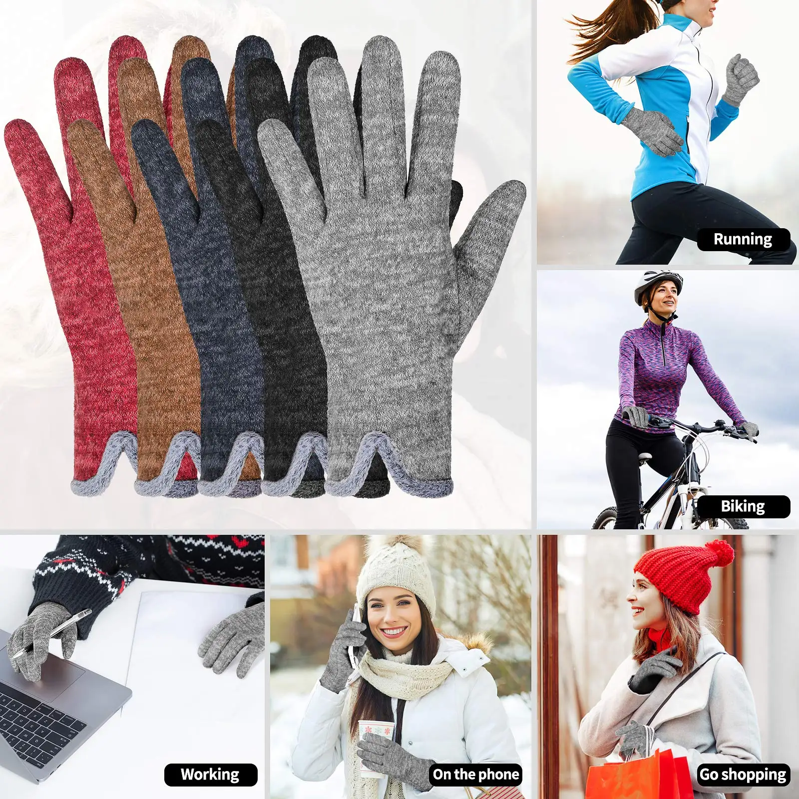Модные женские перчатки, модные смарт-сенсорные флисовые шерстяные кашемировые перчатки