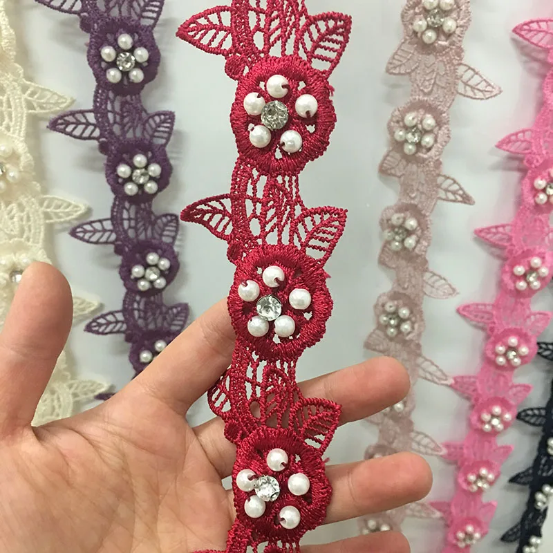 
Select colors milky lace chemical polyester nylon material flower 3d lace trim 