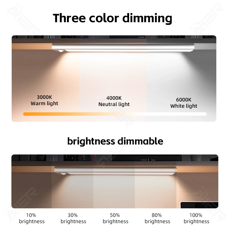 New Usb Rechargeable Battery 3 Color And Brightness Dimmable  3000k 4000k 6000k Motion Sensor Kitchen Under Led Cabinet Light