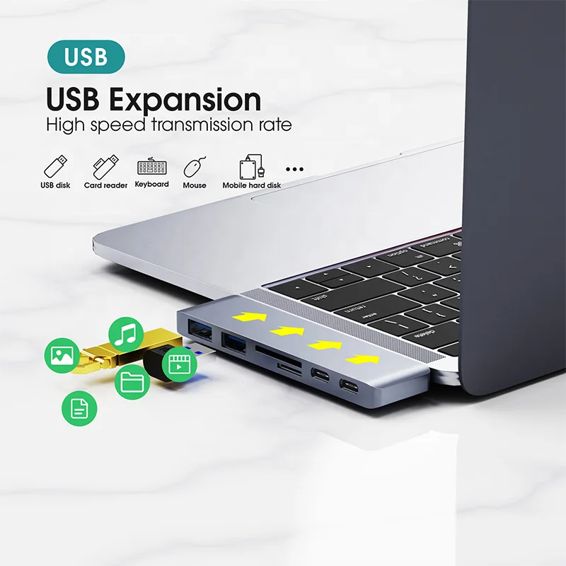 High Speed USB C Hub 6 in 1 Docking Station Type C to USB 2.0 3.0 PD Port SD TF Card 6 Port Type C USB Hub