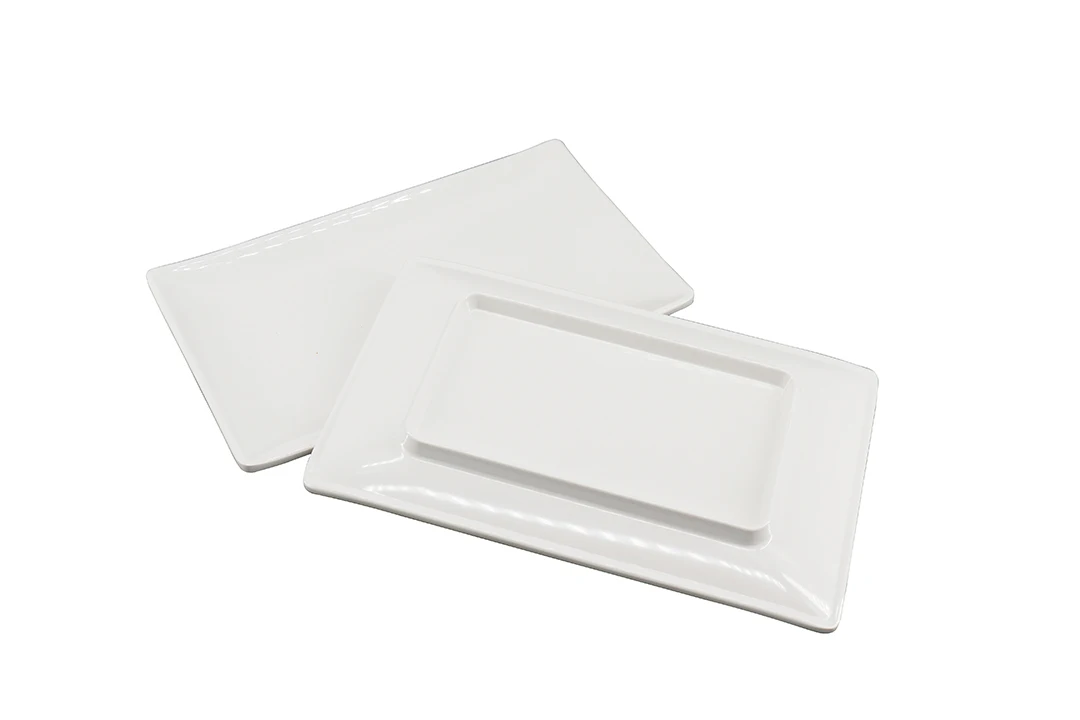 Factory Wholesale Serving Tray White Rectangle Melamine Salad Dish Dinner Plates For Restaurants Buffets
