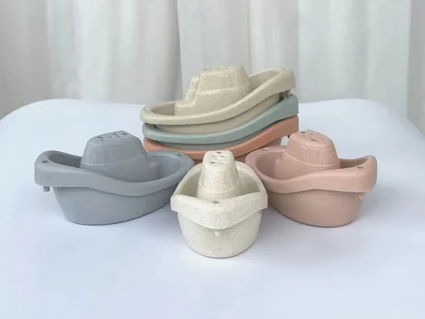 6 Pcs eco friendly Wheat straw bath water time recycled boat Stacking toys plastic boats baby bath toy set
