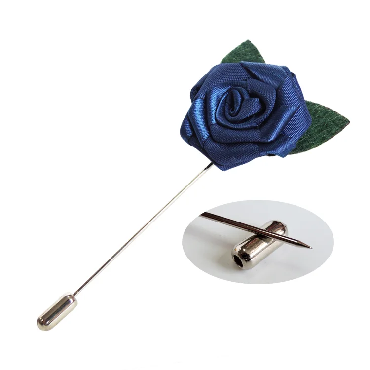Custom Fabric Handmade Rose Golden Flower Pin Garment Accessories For Mens Ribbon Flower Brooch