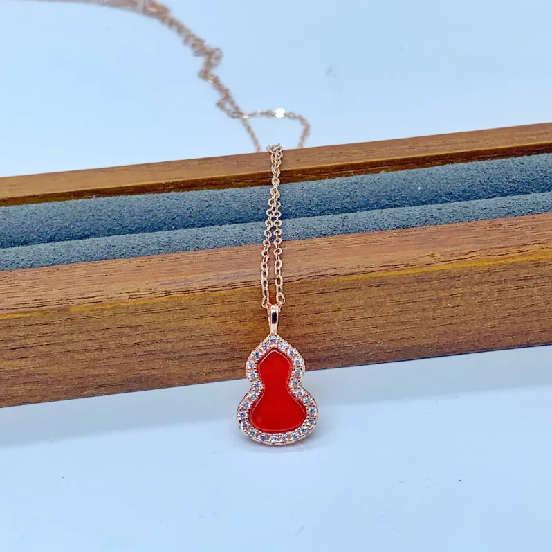 New Design Luxury 925 Sterling Silver Agate Gourd Pendant Necklace Women Carnelian Crystal Necklace Jewelry