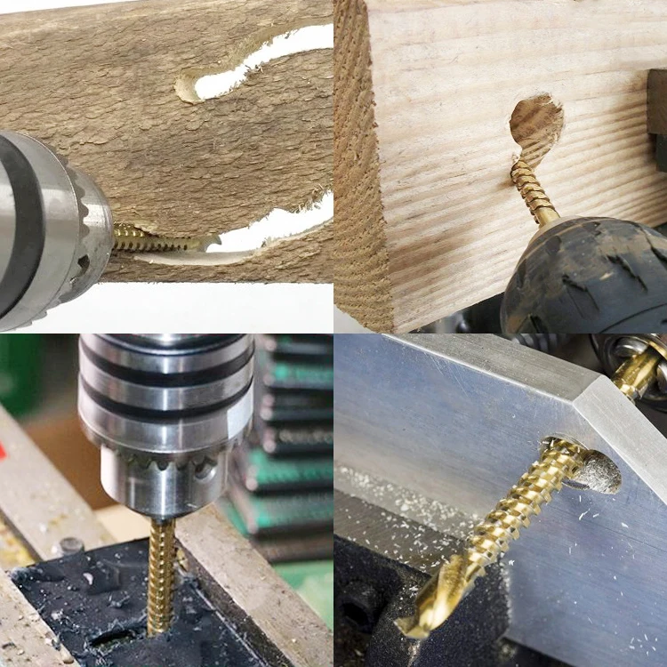 Titanium Coated HSS  Serrated Grooving  Carpenter Side Milling Cutting  Spiral Saw Drill Bits  Set for Woodworking Hole Tools