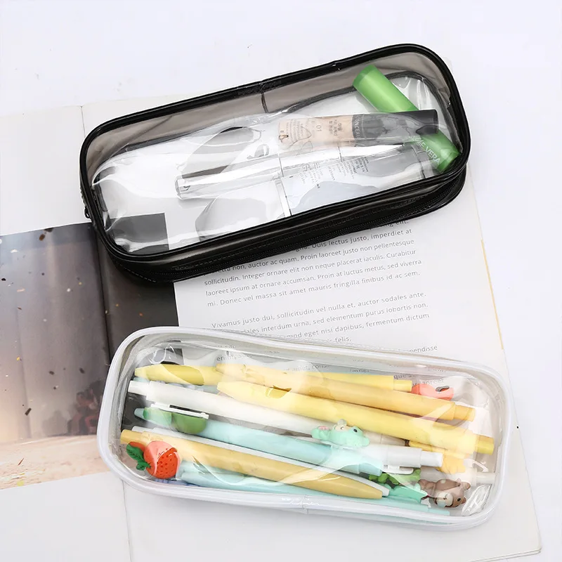 Custom Logo High Quality Clear Makeup Pouch Reusable PVC Pencil Case With Zipper for Teenager
