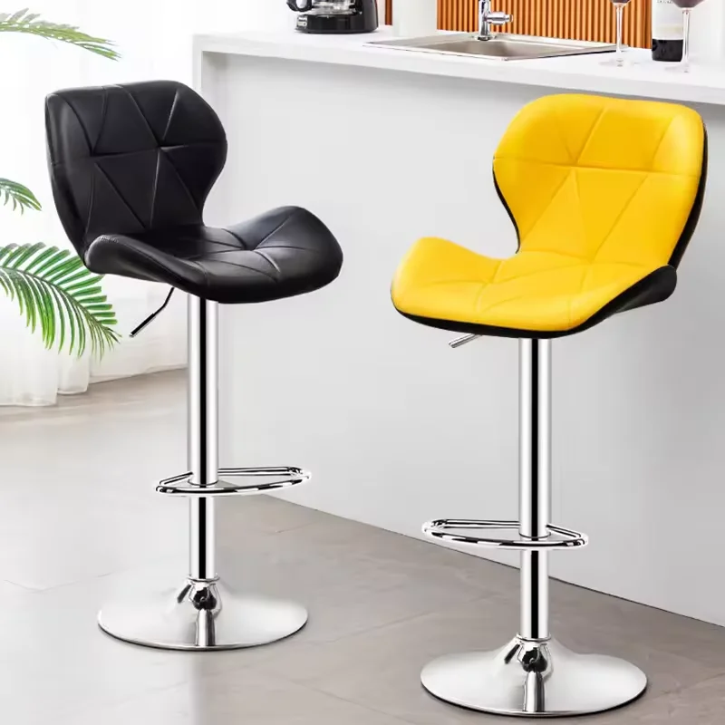 Black Pu Leather Padded Counter Height Bar Stool,Adjustable Metal Barstool High Back,Swivel Bar Chairs