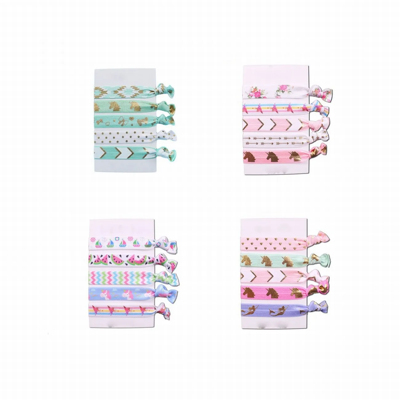 Women Knotted Elastic Hair Rope Ponytail Holder Bracelets Hair Ties Wholesale 5PCS/Set