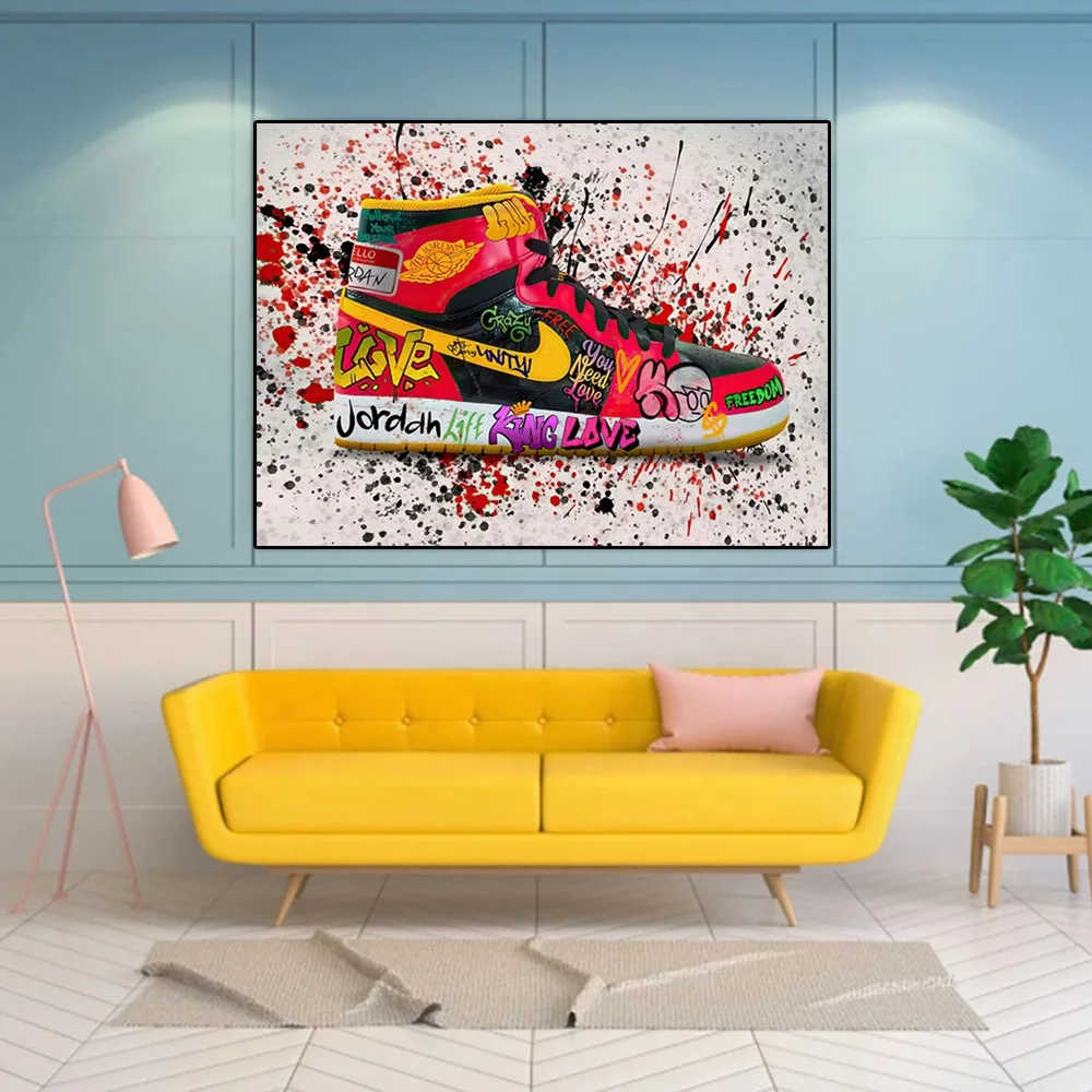 Fashion home paintings splash ink cool sneakers scrawl decorative art wall canvas painting