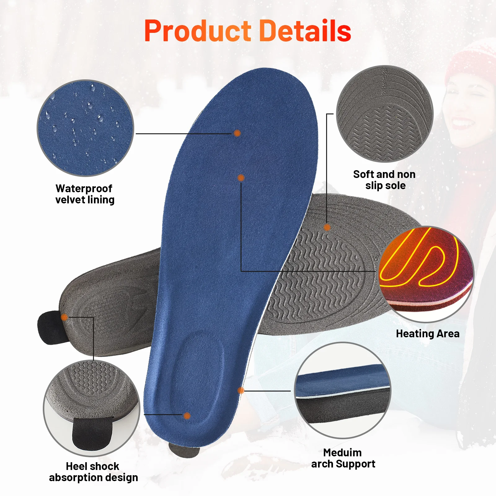 Heated Insoles With 3000mAh Li-ion Battery Insole Can Be Cut To Size Washable Foot Warmer Shoe