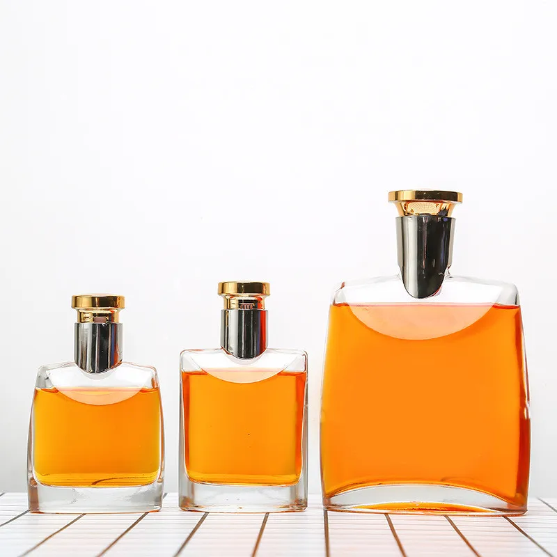 Luxury rectangle crystal white glass bottle 500ml 100ml small 125ml health wine bottles with gold