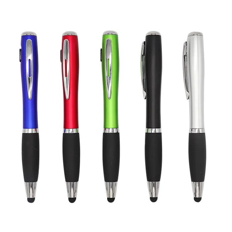 New design 3 in 1 custom advertising led light plastic ball pen with stylus