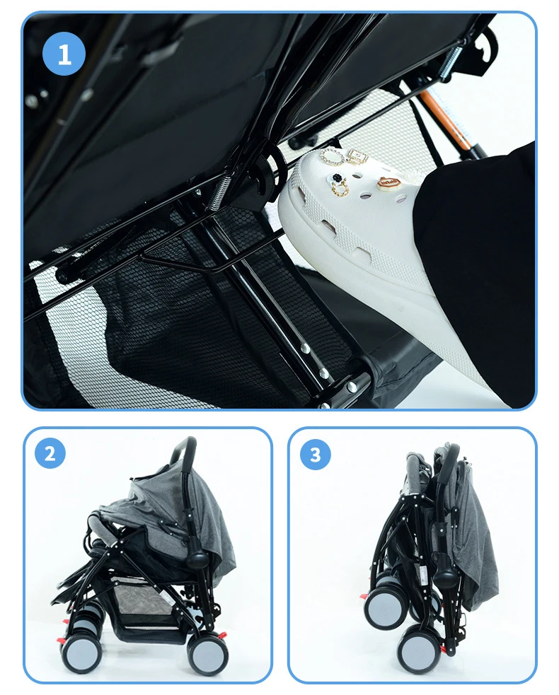 Manufacturer wholesale Luxury Twins Stroller 3 in 1 High landscape Folding Double Pram Two Baskets Baby Carriage