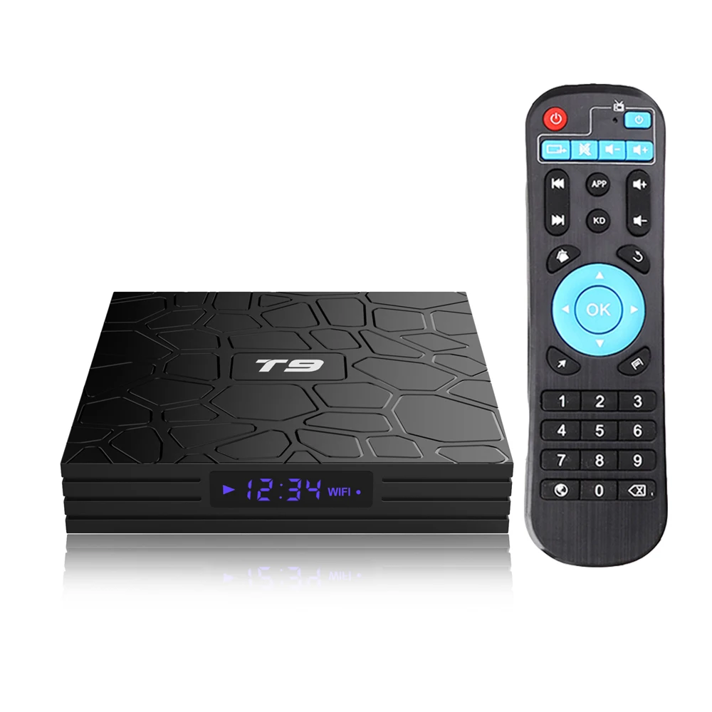 Android 9.0 Tvbox T9 RK3318 4GB 64GB full HD 4K iptv internet streaming media player smart tv box price