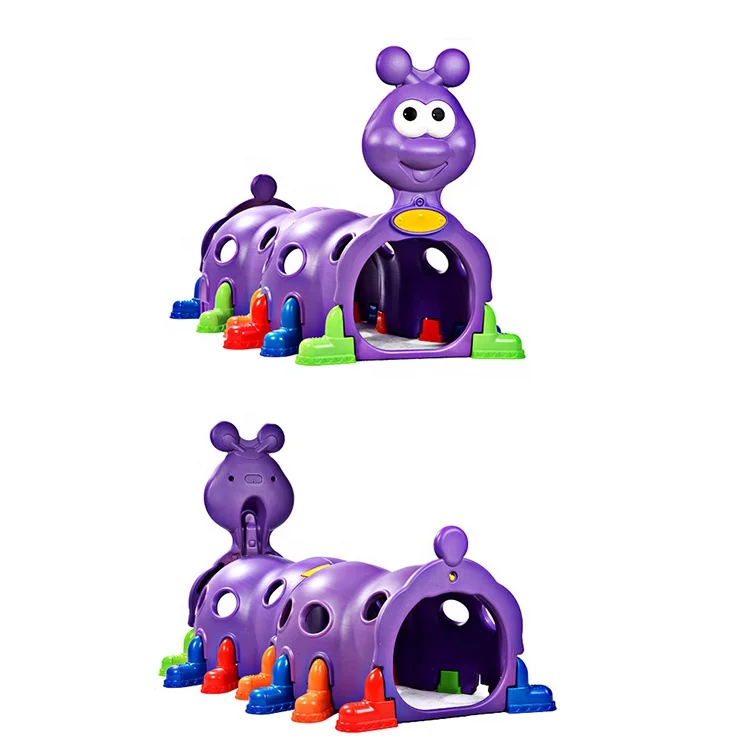 Top sale indoor plastic preschool children play game cute caterpillar design plastic tunnel toys