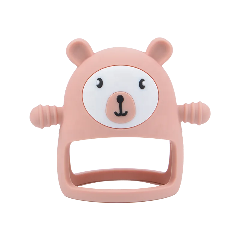 hot selling items bpa free safe silicone bear shape wrist teether ring mordedor de silicon par beb baby silicon hand teethers