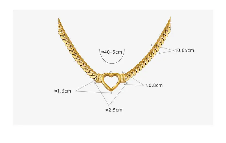 Chunky Hip Hop Jewelry Choker Stainless Steel Cuban Link Chain 18k Gold Plated Necklace Snake Chain Heart Necklace for Women