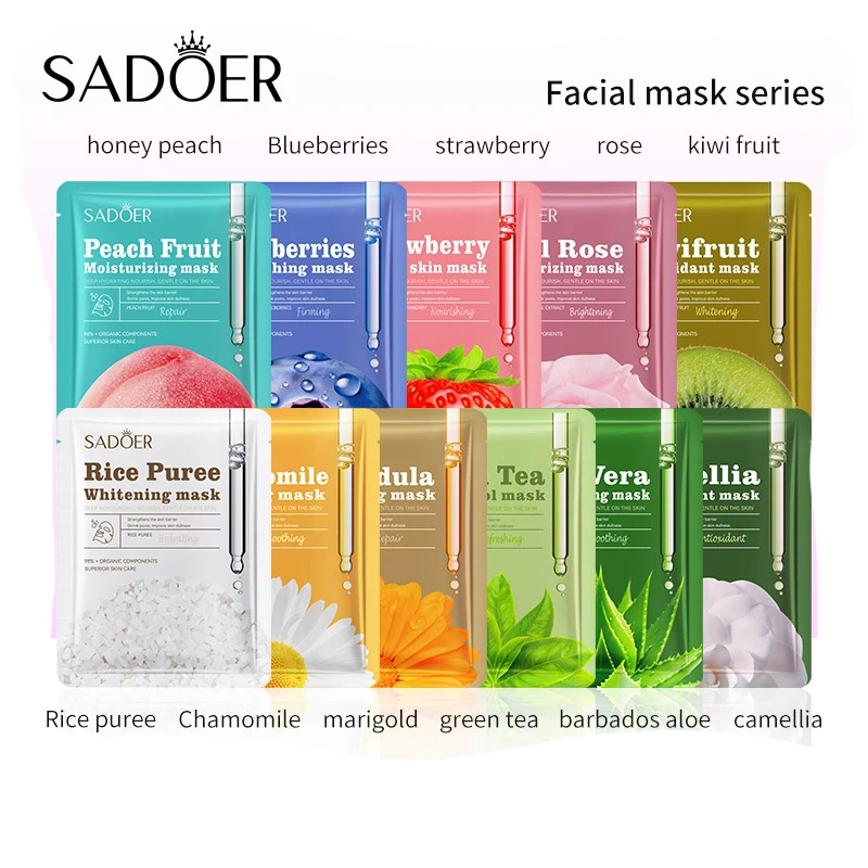 Natural Plant Extract Serum Fruit Facial Mask Sheet Moisturizing vegan hyaluronic acidFace Mask