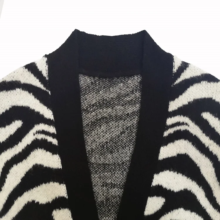 Fashion open coat sweater jacket coat pocket long sweater cardigan Zebra pattern for women