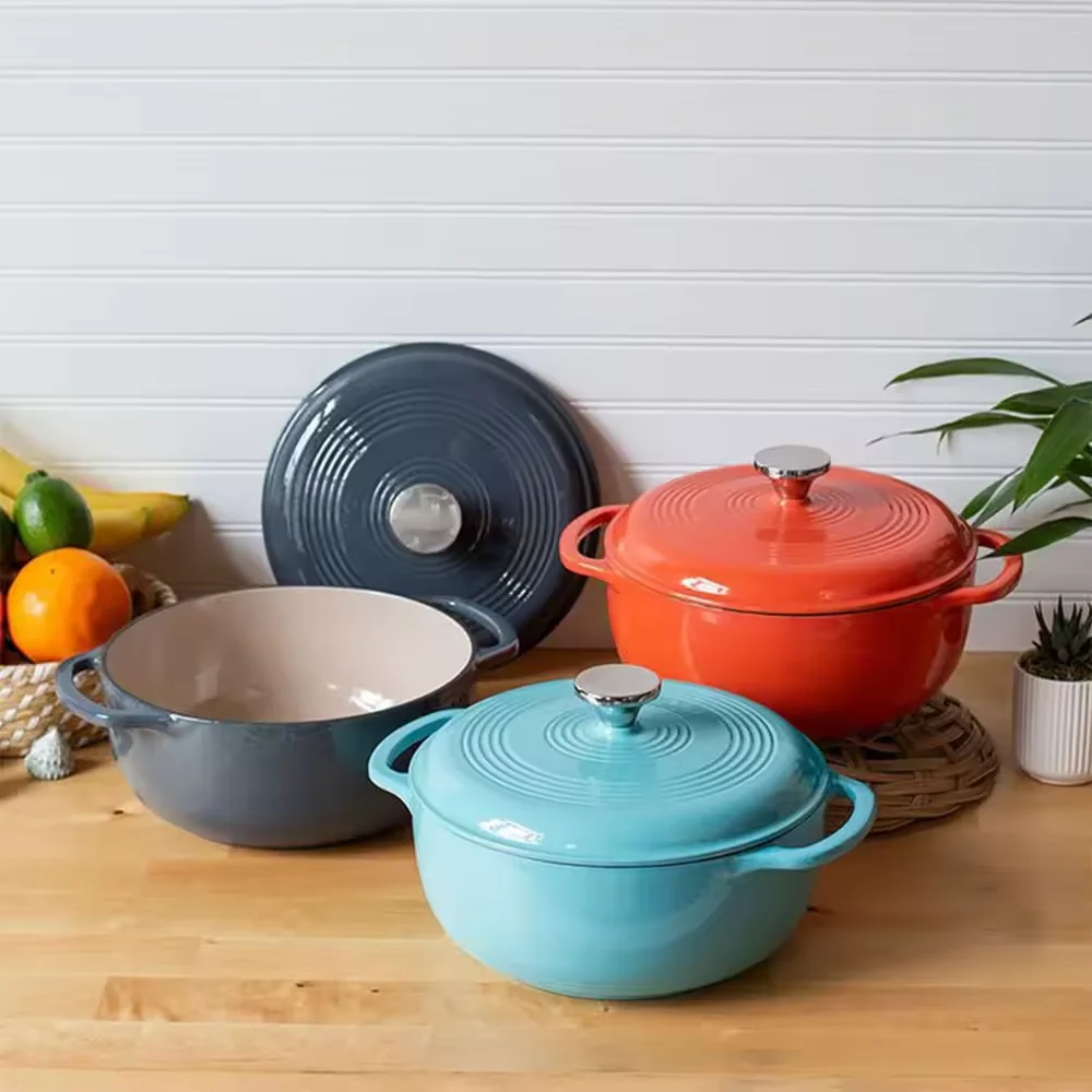 wholesale Multi-Color Cast Iron Casserole 23/26/28cm kitchen cooking pot Cast Iron Casserole Dutch Pot Enamel Cast Iron Cookware