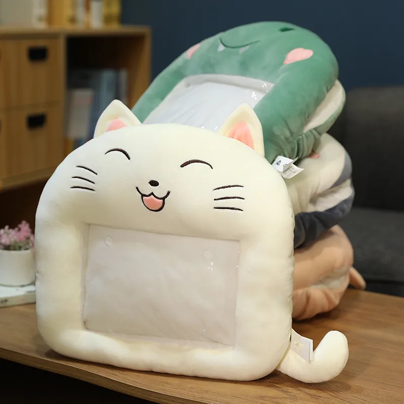 Winter hot sale cute animal hand warmer plush pillow with window iphone ipad covered warm animal stuffed throw pillow